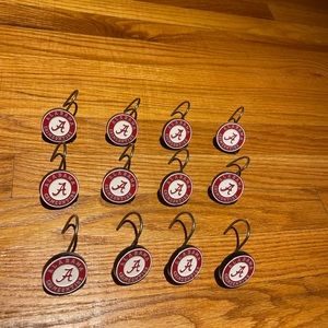 72” X 84” grey shower curtain with 12 Alabama Roll Tide shower hooks